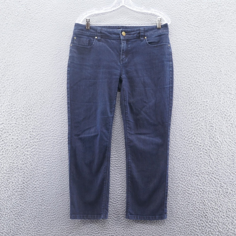 Chicos Platinum Ultimate Fit Jeans Womens Size 0.5 US 6 Dark Wash Straight Crop